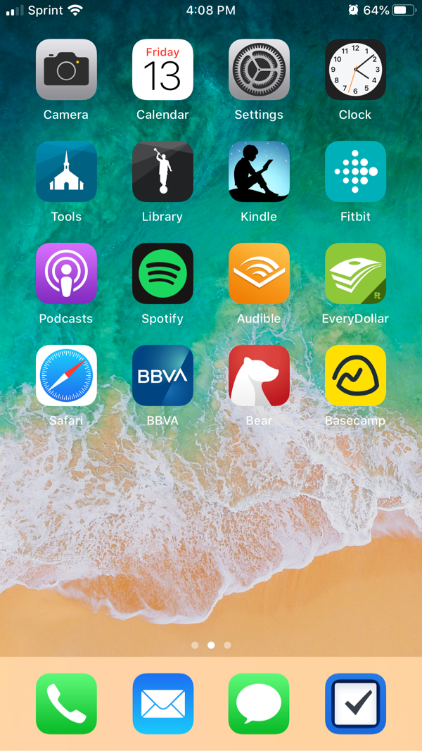 iPhone home screen with four rows of apps